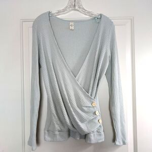 Lazy Sundays Faux Wrap Waffle Thermal 3 Buttons Mint Green S Anthropologie USA